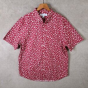 Old Navy Shirt Mens XL Tall Red Floral Slim Fit Built in Flex Button Down NEW